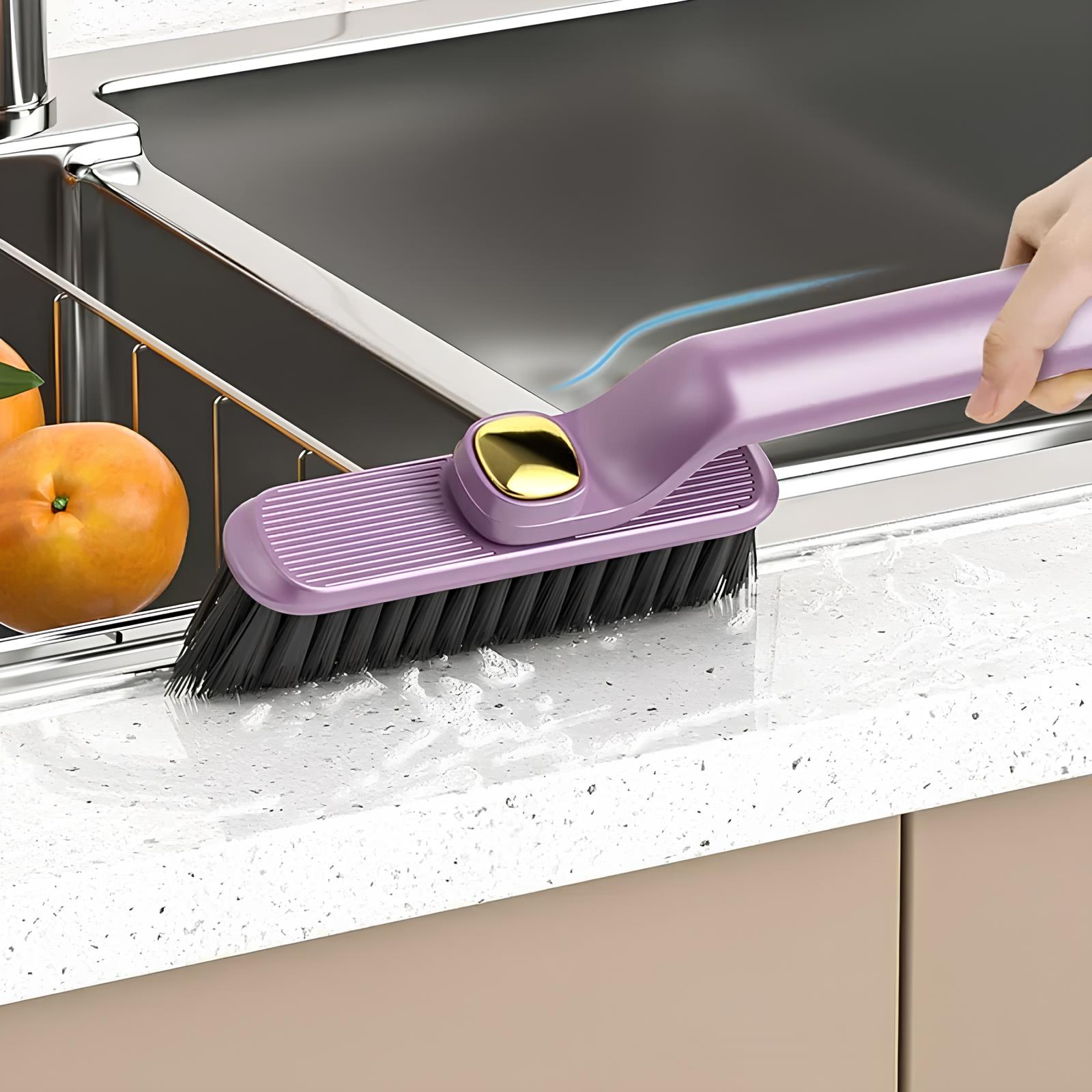 Feelorna 2-Pack Crevice Cleaning Brush – 360° Rotating, V-Shaped Bristles, Scraper & Clip, White+Purple