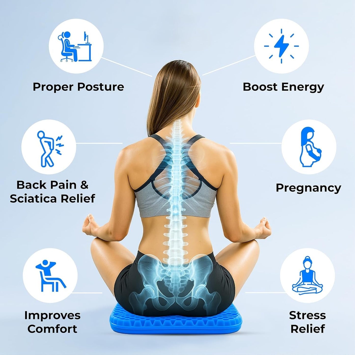 💺 ComfortPLUS Gel Seat Cushion | Sit Longer With Less Back, Hip & Tailbone Pressure ☁️